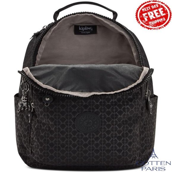 Kipling Seoul Medium Nylon Tablet Zippered Backpack Signature Emb Women's Bag - Picture 7 of 9